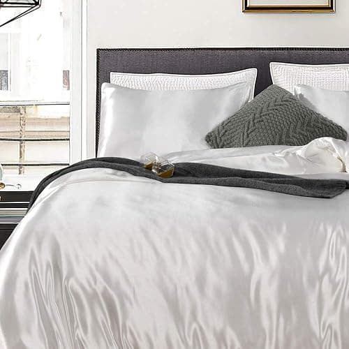 Erosebridal Hotel White Duvet Cover Full Silk Like Satin Bedding Set Adult Reversible Quilt Comforter Cover Honeymoon Sexy Luxury Soft Lightweight Brushed Bedspreads for Farmhouse Room Decor thumbnail 3