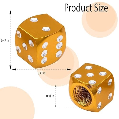 MEAJOO 4PCS Dice Style Tire Valve Stem Caps, with O Rubber Ring, Universal Aluminium Alloy Dustproof Tire Valve Stem Covers for Cars, SUV, Trucks, Bikes, Motorcycles, Bicycles (Gold) - 4 pcs - Dice-Gold thumbnail 2