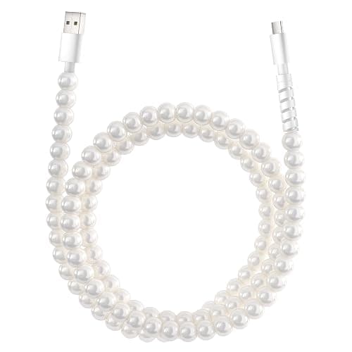 XNMOA USB to USB C Cable 3.3FT 60W White Pearl USB iPhone Charger Cord Beaded Phone Type C Charger Fast Charging Cable Cord for iPhone 17 16 15 Plus Pro Max 17 Air 16E Samsung Galaxy S25 S24 S23 - Image 1