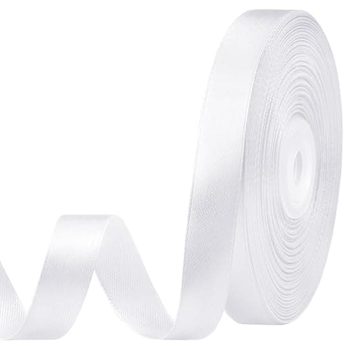 CLUEWR 1/2 Inch 50 Yards White Satin Ribbon, Ribbon Roll for Flower Bouquets, Gift Wrapping, Wedding, Handmade Crafts - Image 1