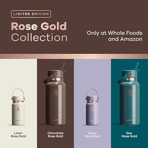 Hydro Flask Water Bottle - Insulated Stainless Steel - Wide Mouth Flex Straw Lid, Non Spill, Leakproof and Refillable in 32 Oz Chocolate Rose Gold thumbnail 5