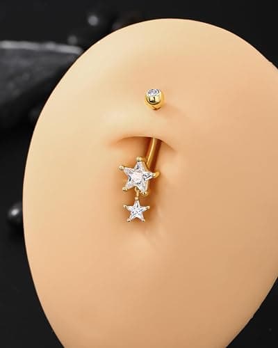 Agrewd 14K Gold Plated Belly Button Rings - Dangle Star 925 Sterling Silver Navel Rings for Women - 14G Belly Piercing Jewelry thumbnail 3