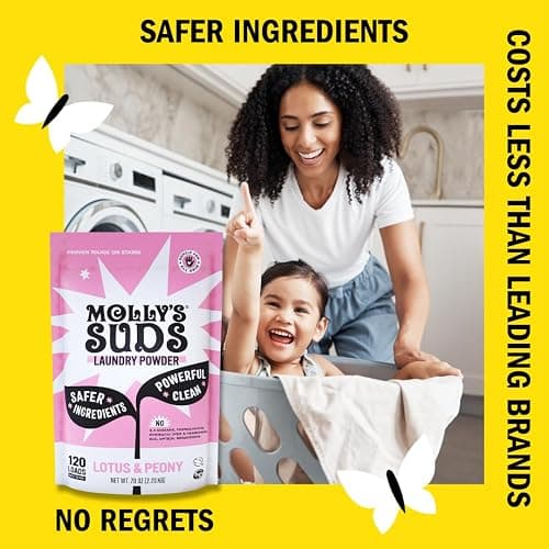 Molly's Suds Original Laundry Detergent Powder | Clean Laundry Detergent Powder for Sensitive Skin | Simple, Effective Ingredients, Stain Fighting | 120 Loads (Lotus & Peony) thumbnail 3