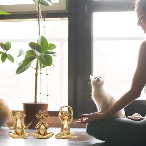 Suoedd Gold Frog Yoga Figurines 3 Pcs,Modern Decor for Shelf,Desk,Office | Bringing Peace,Tranquility,Good Luck,Power,Yoga Frog Statues For Table,Bookshelf,Living Room,Home Decor,Gifts for Mom,Women thumbnail 5