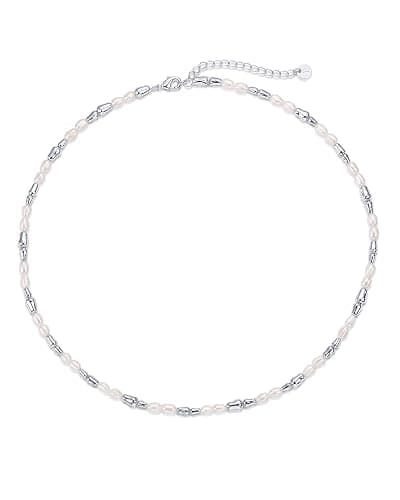 PAVOI 14K-18K Gold Plated Dainty Pearl Necklaces for Women - Station Beaded Choker Paperclip Chain Gold Pearl Necklace Bridal Jewelry thumbnail 3