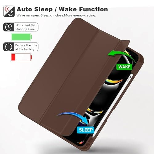 ZryXal 2024 iPad Pro 11 Inch Case M4 (5th Generation) with Pencil Holder, Smart iPad Case [Support Pencil Pro and Pencil (USB-C)], Support Touch ID and Auto Wake/Sleep (Chocolate) - Chocolate thumbnail 4