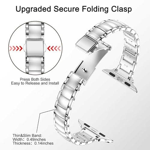 MioHHR Thin Metal Bands Compatible with Apple Watch Band Ultra3/2/1 Series 11 10 9 8 7 6 5 4 3 2 1 SE3/2/1,Slim Narrow Stainless Steel Strap for Women iWatch 49mm 46mm 45mm 44mm 42mm 41mm 40mm 38mm thumbnail 3