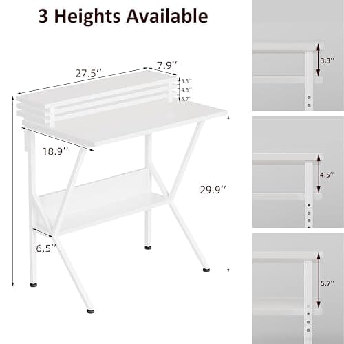 COTUBLR Small Desk, 27.5 Inch Small Computer Desk for Small Spaces, Computer Desk with Adjustable Monitor Stand, Compact Desk with Storage, Tiny Desk Study Desk for Bedroom Home Office, White thumbnail 3