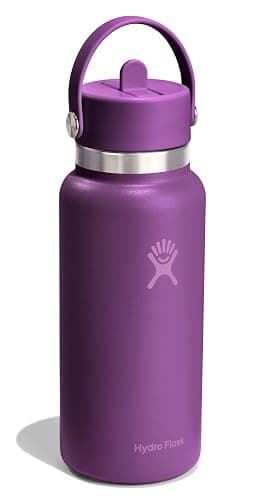 Hydro Flask Water Bottle - Insulated Stainless Steel - Wide Mouth Flex Straw Lid, Non Spill, Leakproof and Refillable in 32 Oz Beachplum Purple thumbnail 4