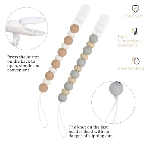 Pacifier Clips, 2PCS Silicone Soother Clips, BPA Free Pacifier Clip Pacifier Holder for Newborn Baby Boy Girl Gifts (C-Grey) thumbnail 3