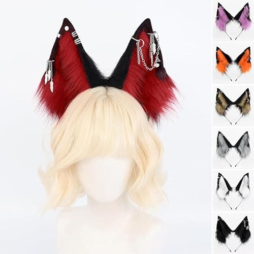QinRuan Cat Ear HairBand Faux Fur Animal Ears Metal Chain Punk Dark Cosplay Custume Gothic Style Headwear thumbnail 4