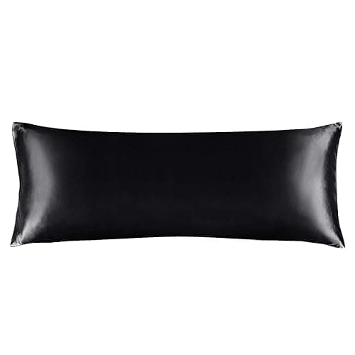 BEDELITE Satin Body Pillow Cover, Super Soft and Cooling Body Pillow Pillowcase for Hair and Skin, Breathable Silky Full Long Pillowcase Cover(20"x54", Black) - Image 1
