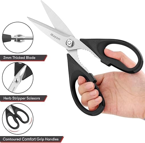 iBayam All Purpose Kitchen Shears Heavy Duty - Stainless Steel Kitchen Shears With Protective Sheath, Soft Grip Handle, Food & Meat Scissors, Home, Kitchen, Dining Utility Gadgets/Essentials/Utensils thumbnail 4