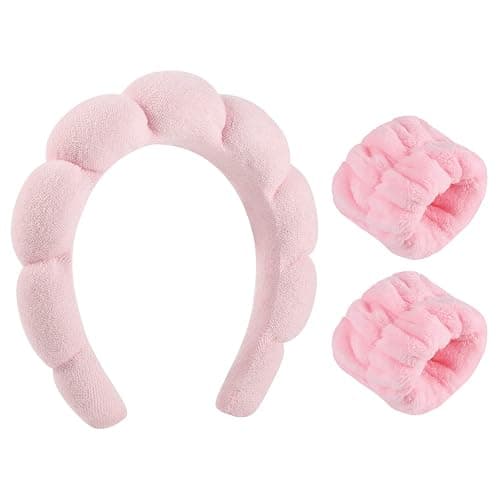 Spa Headbands for Women Skincare Headband Pink Makeup Headband for Washing Face Hair Headband and Wristband Valentine's Day Gifts for Women Teen Girl - Image 1