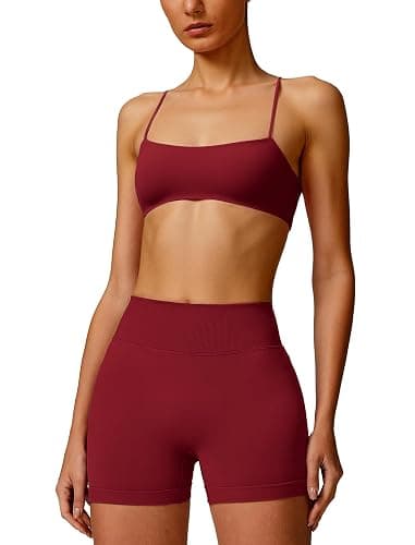 ABOCIW Workout Sets for Women Seamless Bandeau Strappy Sports Bra Scrunch Butt High Waist Biker Shorts Gym Set 2 Piece - Image 1