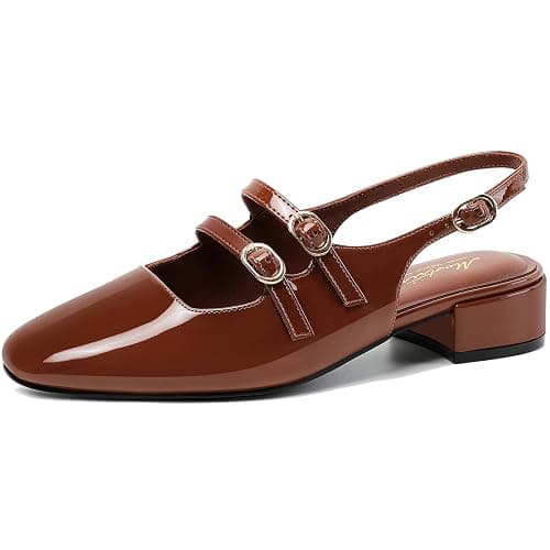 Mostrin Mary Jane Shoes Women Slingback Chunky Low Heels for Women Closed Rounded Toe Ankle Strap Pumps Daily Wedding Party Dress Shoes - Image 1