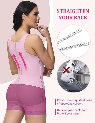 SHAPSHE Waist Trainer for Women, Tummy Control Sports Girdle, Workout Body Shaper with Adjustable Shoulder Strap - Pink - Small thumbnail 4