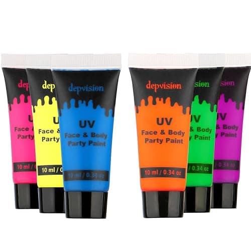 Depvision Glow in the Dark UV Face and Body Paint 6*10ml Neon Blacklight 0.34oz Reactive Fluorescent for Christmas Halloween Party Non-toxic thumbnail 7