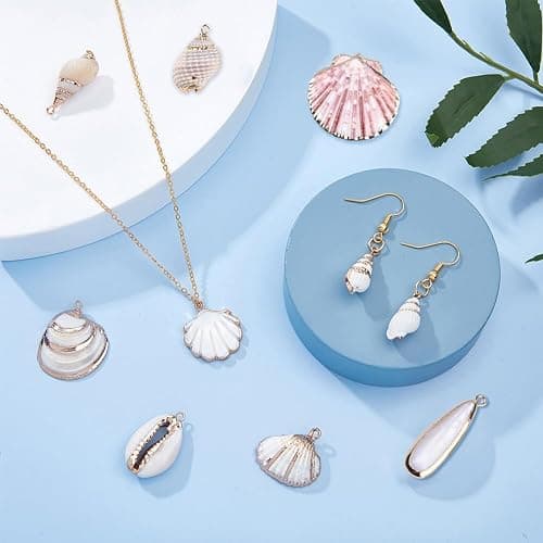 SUNNYCLUE 1 Box 20pcs 10 Styles Natural White Cowrie Seashells Charm Conch Shells Plated Charms Summer Ocean Sea Charm for Jewelry Making Charm Necklace Bracelet Earring Making thumbnail 2