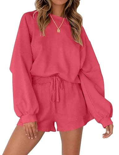 MEROKEETY Women's 2025 Fall Oversized Batwing Sleeve Lounge Sets Casual Top and Shorts 2 Piece Outfits Sweatsuit - Image 1