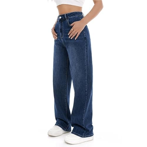 Mars power Women's Wide Leg Jeans High Waisted Baggy Straight Leg Loose Stretchy Casual Denim Pants thumbnail 2