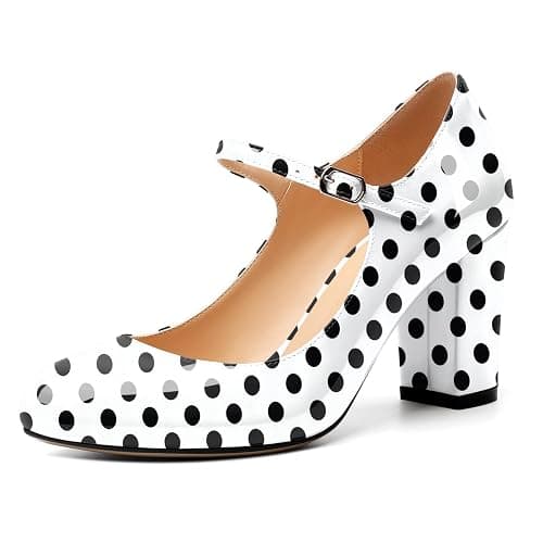 AUMOTED Donne Décolleté Mary Jane Chunky Block Tacco Medio Stretto Punta Tonda Cinturino alla Caviglia Scarpe Eleganti Festa da Sposa 8.5CM - Image 1