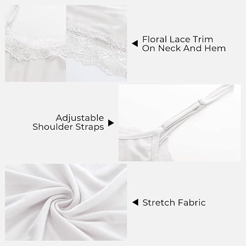 Kate Kasin Women's Adjustable Spaghetti Strap Lace Trim Cami Tunic Tank Top 2PACK thumbnail 6