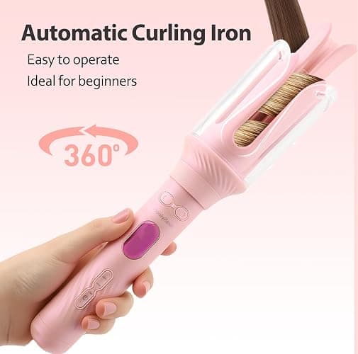Automatic Rotating Curling Iron Hair Curler for Kids, Sakura Pink | Anti-Scald Adjustable 210-410℉ 12 Temperature Settings 3 Smart Timer Modes Dual Voltage Ceramic Curling Wand thumbnail 2