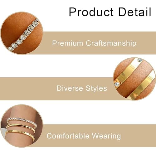 nuneoeuo 3PCS Gold Bracelet Stack Set, Tennis Gold Bracelets for Womens Set Multi Layer Stackable Cuff Bangle, Jewellery Sets for Women Thin Round Bangle Cuff, Gifts for Ladies thumbnail 3