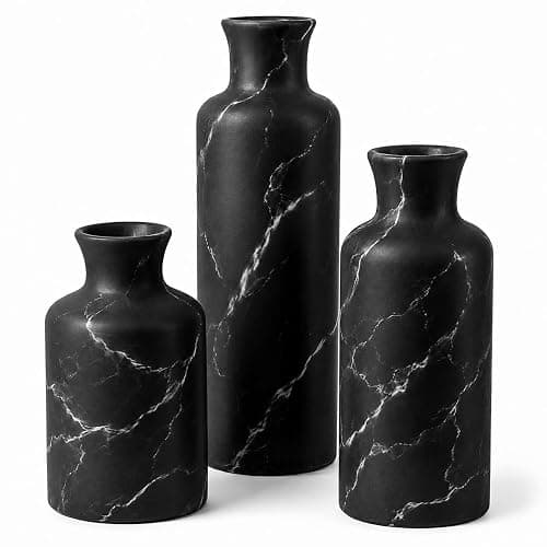 Creative Scents Black Marble Look 3pc Vase Set – Boho Vases for Decor, Modern Vases for Holding Pampas Grass, Dried/Fresh Flowers, Vases for Living Room - Kitchen, Bedroom, Office, Shelf Decor - Image 1