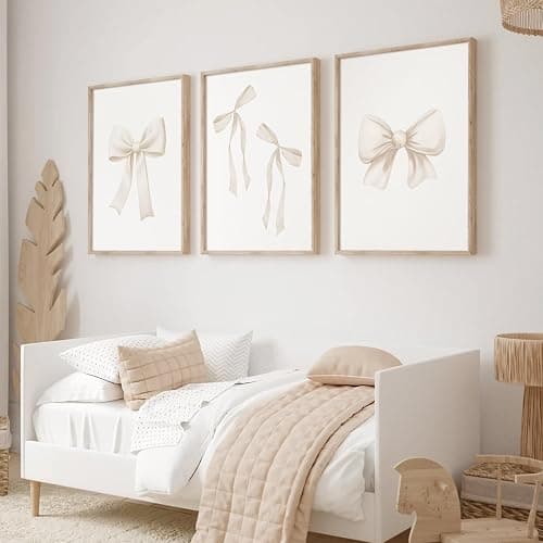 Bow Wall Art Coquette Room Canvas Decor Beige Bow Poster Preppy Wall Deocr Aesthetic Pictures Coquette Girly Posters Nursery Art Prints for Girls Bedroom 16x24 Inch Unframed Set of 3 thumbnail 5