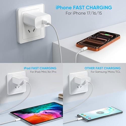 6FT+10FT iPhone 17 16 15 Charger Fast Charging Cable Type C Chargers USB C Charger Block for iPhone 17/17 Plus/17 Pro Max/Air/16/16e/16 Plus/16 Pro Max/15 Pro Max/iPad Pro Mini AirPods USBC Chargers thumbnail 6