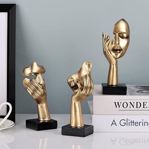 oliruim 3 PCS Thinker Small Statue, Golden Black Abstract Art Sculpture Modern Home Decora Shelf Decor Knick Knacks Desktop Decor Christmas Tv Stand Decor New Year Gift (3 PCS Gold) - 3 Pcs Gold thumbnail 7