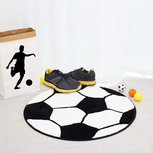 JeogYong Soccer Rug, Soft and Comfy Sports Themed Round Area Rugs Bedroom Living Room Carpet Kitchen Mat Bath Rugs for Bathroom, Soccer Themed Room Decor for Kids Bedroom Men Cave - Soccer Ball thumbnail 2