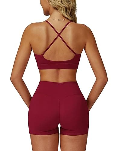 QBGJTD Women Two Piece Workout Sets Support Ruched Cross Back Sports Bras Matching Booty Lifting Shorts Gym Yoga Outfits - Image 1