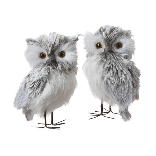 Kurt Adler 5-Inch Furry Gray Owl Set of 2 - Image 1