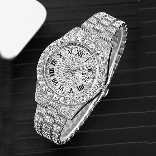 HUNRUY Hip Hop Watches for Men Iced-Out Bling Diamond Luxury Quartz Watches with Date thumbnail 5