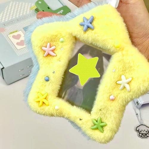 2 Pcs Star Photocard Holder Cute Plush Keychain Pendant 3 Inch Photo Card Holder Student Card Bag ID Card Case Photo Protective Sleeves ID Badge Holder (Blue and Yellow) thumbnail 7