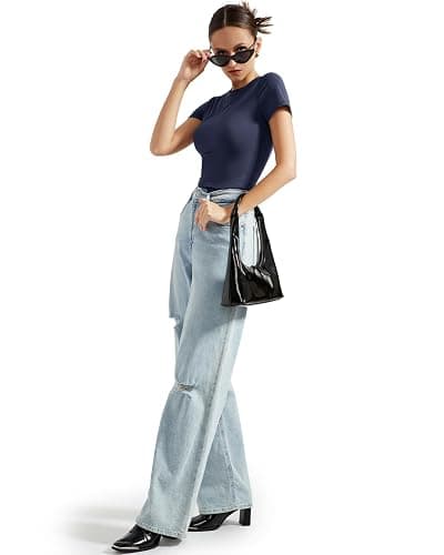 SUUKSESS Women Double Lined Fitted Basic Tee Crew Neck Short Sleeve Y2K Crop Top thumbnail 5
