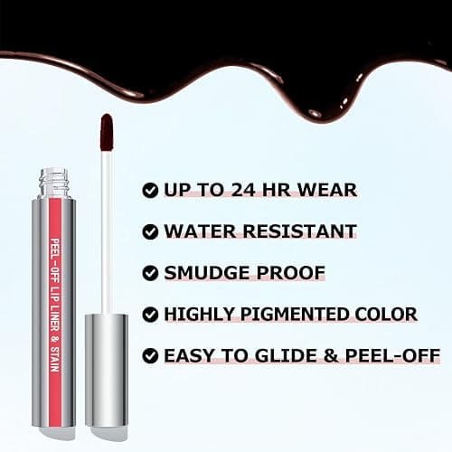 Cilrofelr Peel Off Lip Liner Stain, Long Wear Tattoo Lip Liner with Tweezer, Peel Off Lip Stain with Matte Finish, Long Lasting, Waterproof, Transfer-proof, Highly Pigmented Color (Rose) thumbnail 3