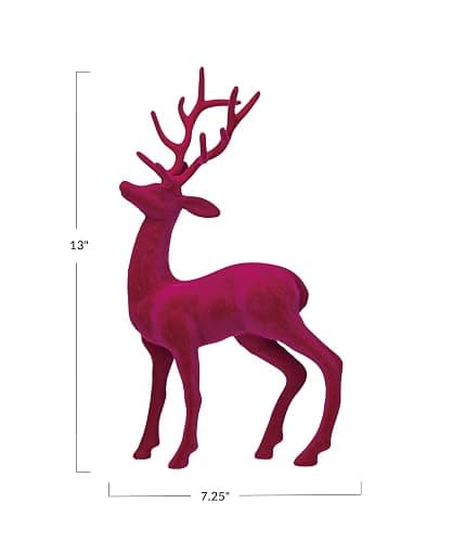 Creative Co-Op Flocked Plastic Standing Reindeer Decor, Pink thumbnail 3