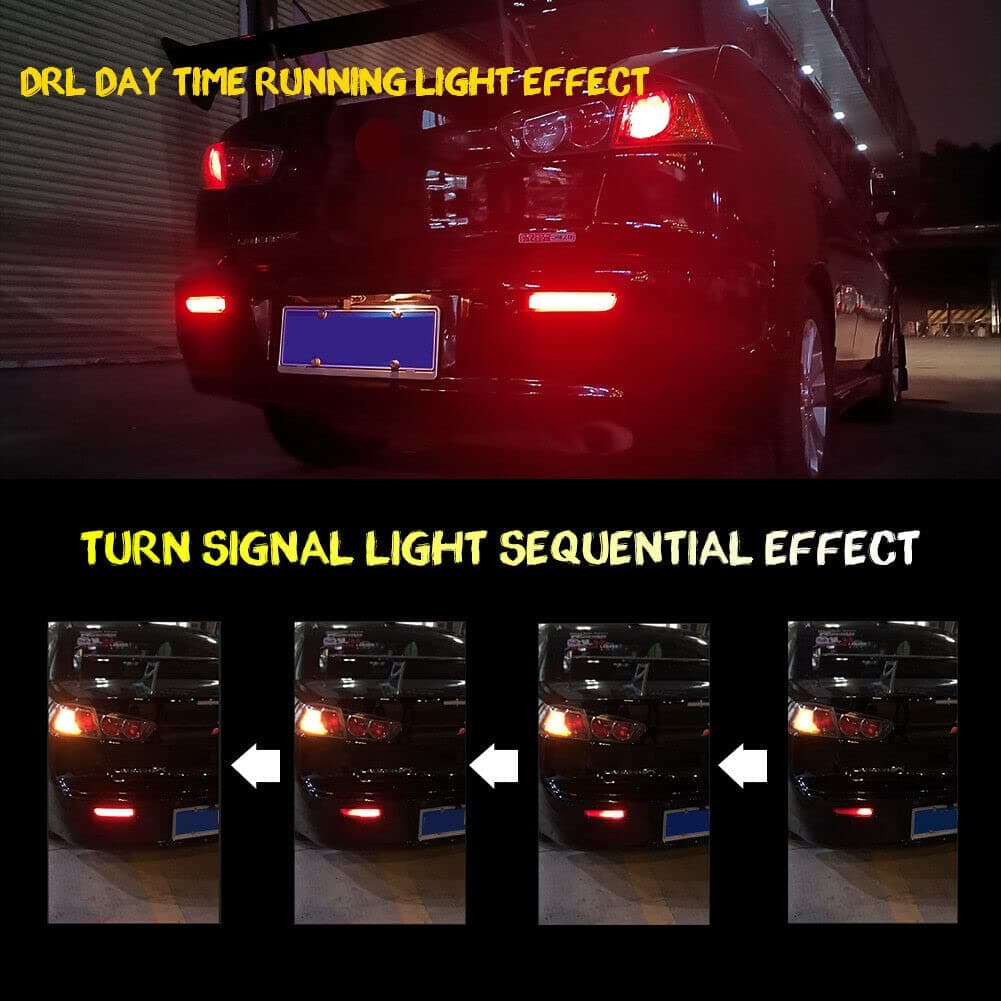 Smoked Lens Led Rear Bumper Reflector Brake Tail Light with Sequential Turn Signal Lamps and Strobe Brake Lighting for Mitsubishi Lancer, Evolution X or Outlander 2008-2017 thumbnail 7