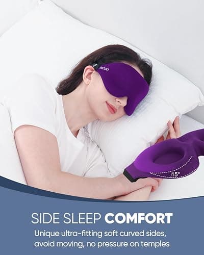 MZOO Luxury Sleep Eye Mask for Side Sleeper Men Women, Zero Eye Pressure 3D Sleeping Mask, Light Blocking Patented Design Night Blindfold, Soft Eye Shade Cover for Travel, Purple thumbnail 3