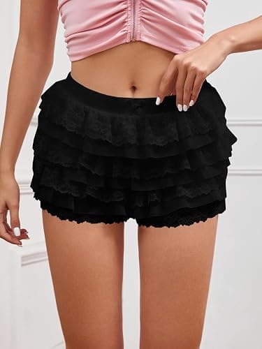 Women Y2K Lace Multi-Layered Bloomers, Lolita Ruffle Shorts, Sexy Short Pumpkin Pants, Elastic Waist Sweet Pettipants thumbnail 2