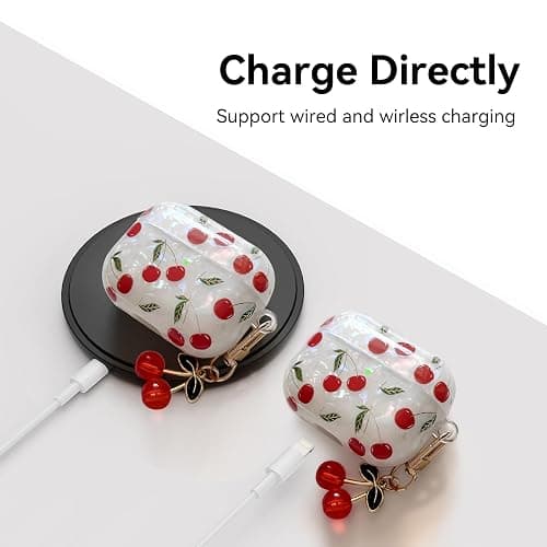 Compatible with AirPods 4 Case, Cute Pretty Aesthetic AirPod 4 Case Cover with Keychain, Soft TPU Protective Shockproof Case for Women Girl (Cherry, for AirPod 4 case) thumbnail 6