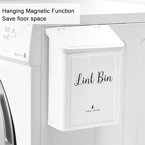 SUBEKYU Magnetic Lint Bin for Laundry Room, Wall Mounted Metal Lint Box Holder Trash Can with Lid for Dryer,Lint Basket for Laundry Room Organization,White thumbnail 4