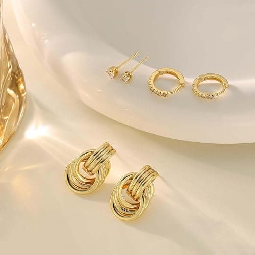 3Pairs Gold Hoop Earrings Set for Women Trendy Chunky Huggie Dainty Earring Jewelry for Women Teens thumbnail 7