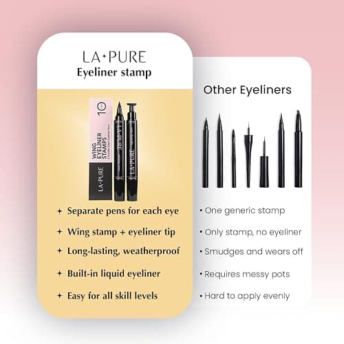 LA PURE Waterproof Liquid Eyeliner Stamp Winged Eyeliner Tool 2x Cat Eye - Winged & Fine Tipped Pen Eyeliner Stencil Smudge Proof Black Eye Liner Tiktok Trend Items Wing Stamp - Black 10mm thumbnail 8