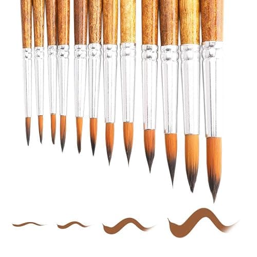 FENORKEY Artist Watercolor Paint Brushes, Round Pointed Tip Paint Brushes Set, 12pcs Different Sizes Detail Paint Brush for Watercolor, Acrylics, Ink, Gouache, Oil, Tempera (Brown) thumbnail 4