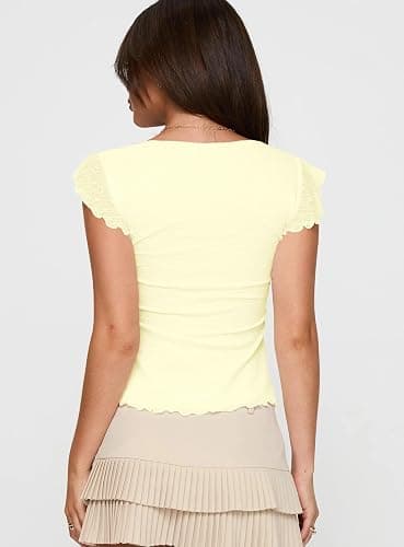 BAIGRAM Women Floral Flowy Babydoll Peplum Tops Y2K Cap Sleeve Ruffle Tank Square Neck Lace Up Layered Crop Shirt Going Out thumbnail 3